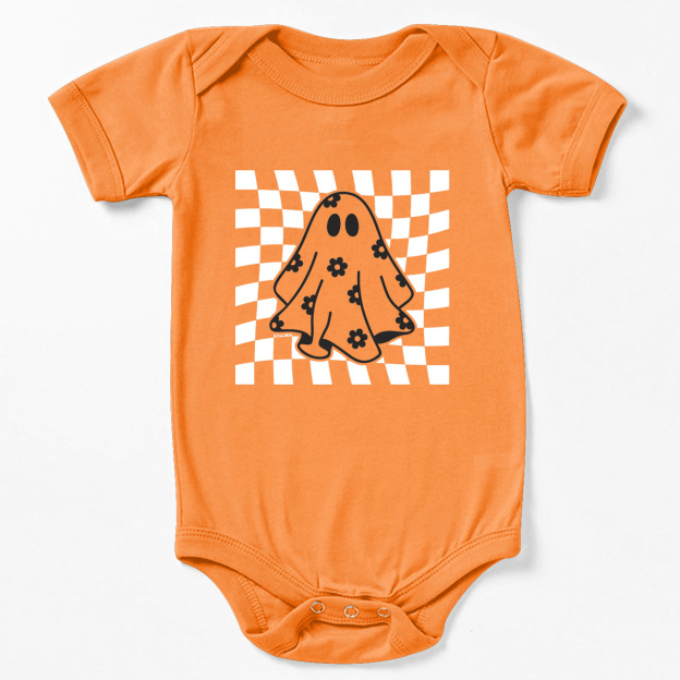 Checkered Floral Daisy Ghost Baby Bodysuit