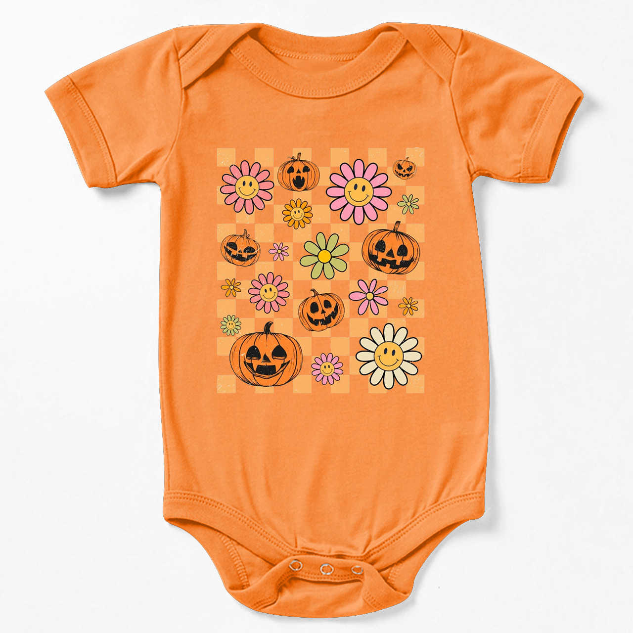 Retro Halloween Pumpkins Natural Baby Bodysuit