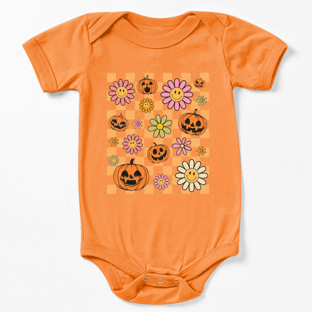 Retro Halloween Pumpkins Natural Baby Bodysuit
