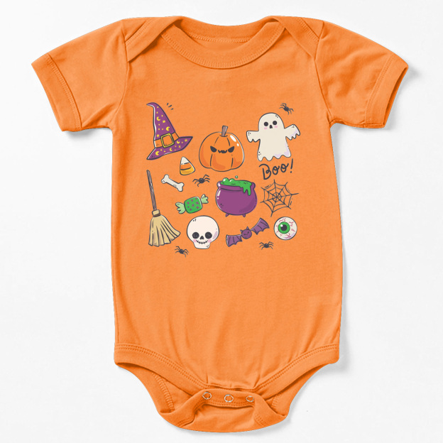 Pumpkin Witch Ghost Skull Baby Bodysuit