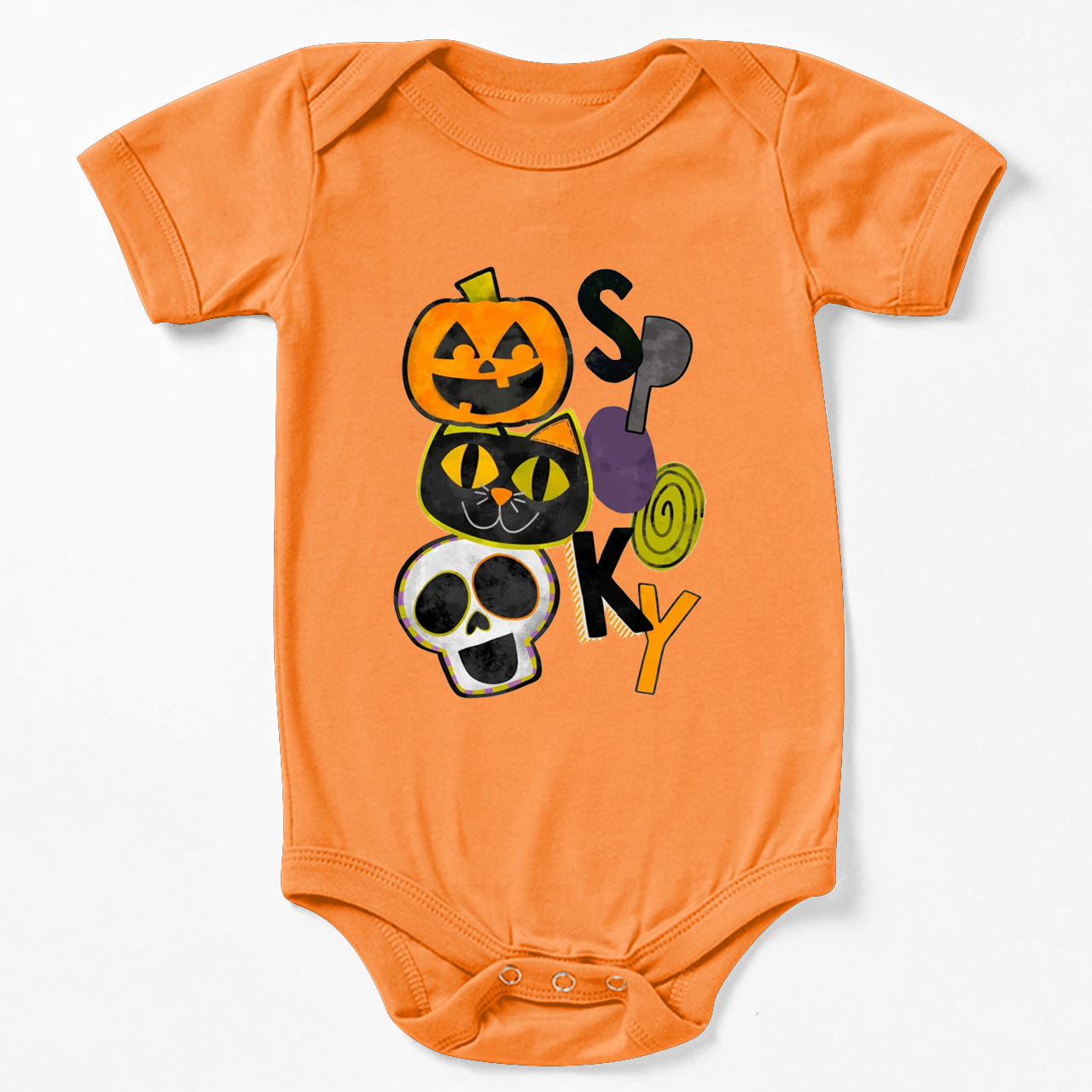 Spooky Pumpkin Cat Skull Halloween Baby Bodysuit