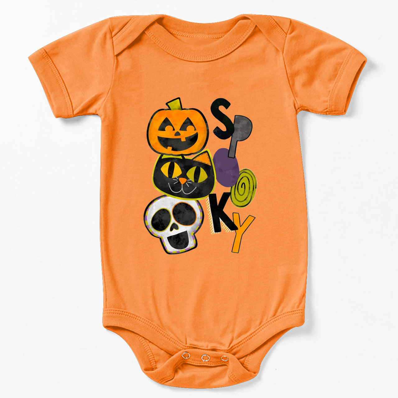Spooky Pumpkin Cat Skull Halloween Baby Bodysuit