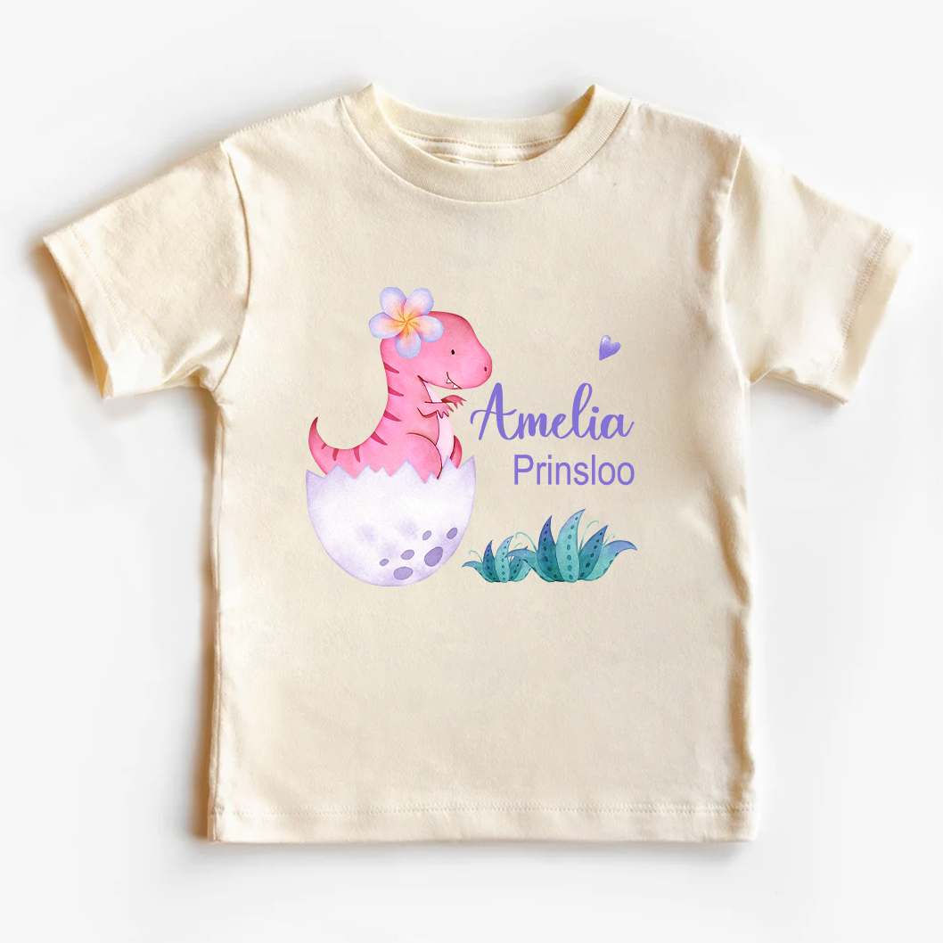 Personalized Pink Dinosaur Kids Name T-Shirt