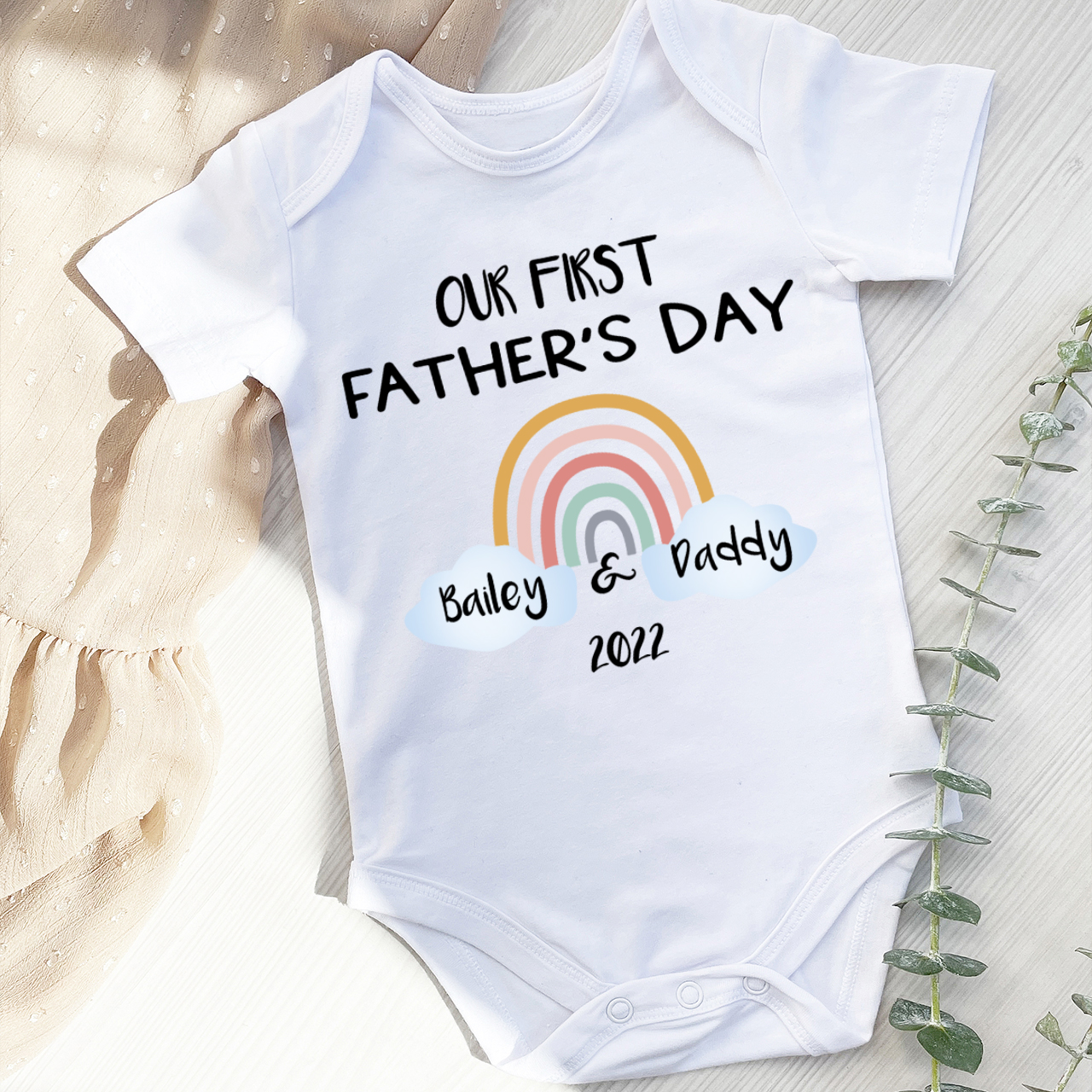 Personalization Baby Bodysuit (Our First Father's Day Rainbow)