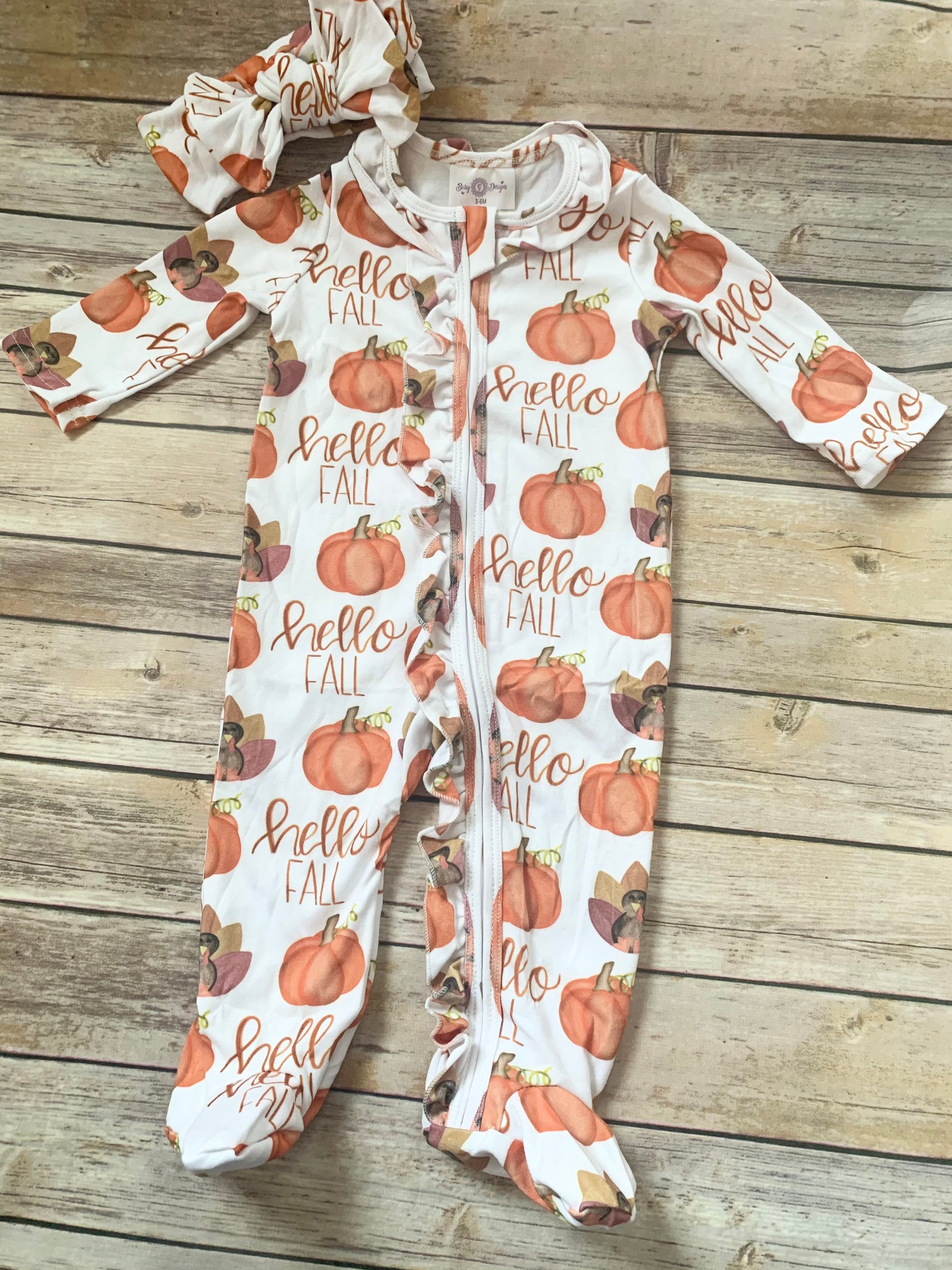 Hello Fall Halloween Baby Zipper Outfits Sets