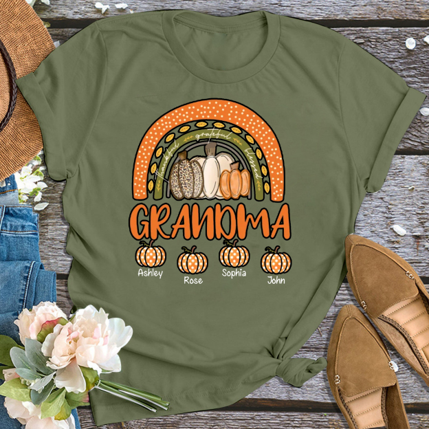 Three Pumpkins Thanksgiving Personalized Grandma Shirt 