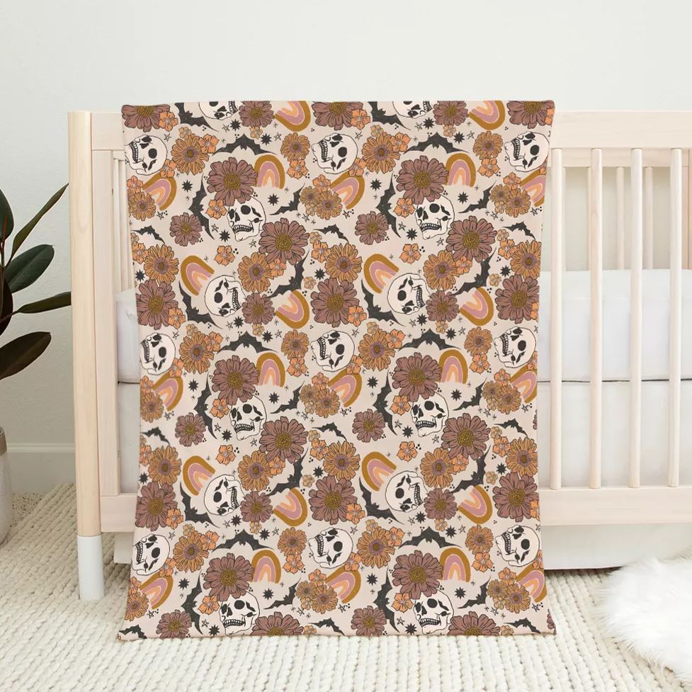 Flowers&Skulls Halloween Flannel Blanket