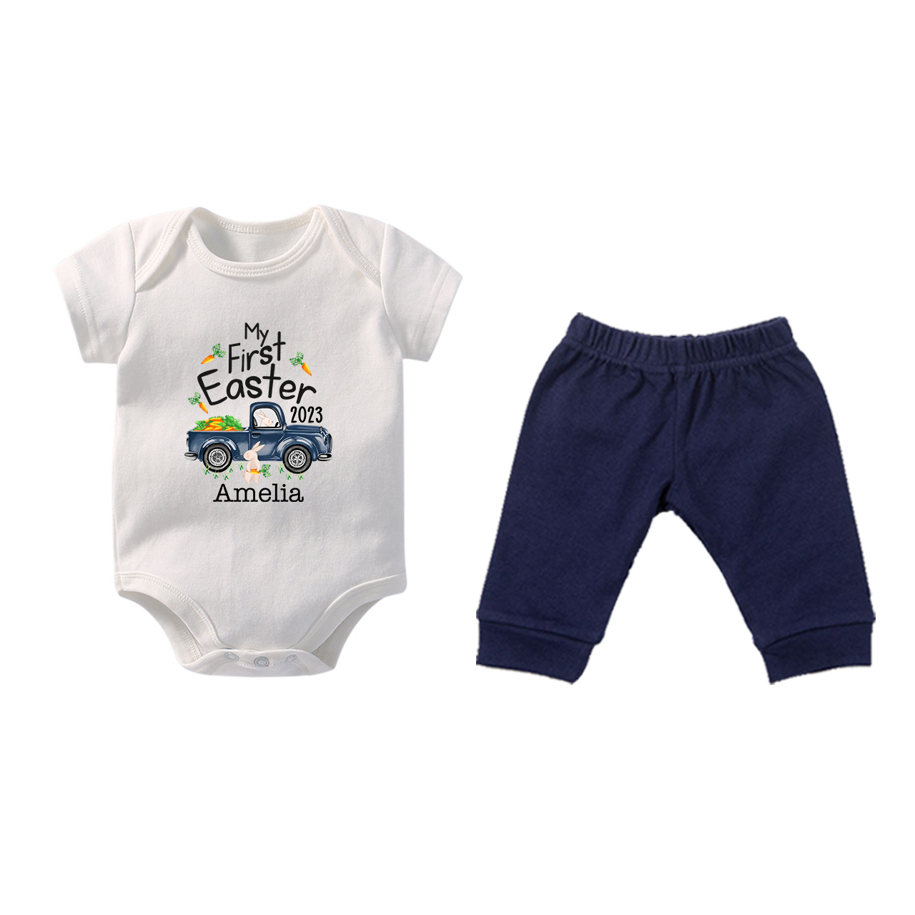 Personalized Easter Bunny Truck Baby Outfit Sets
