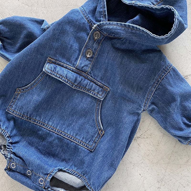 Hooded Denim Baby Jumpsuit Romper