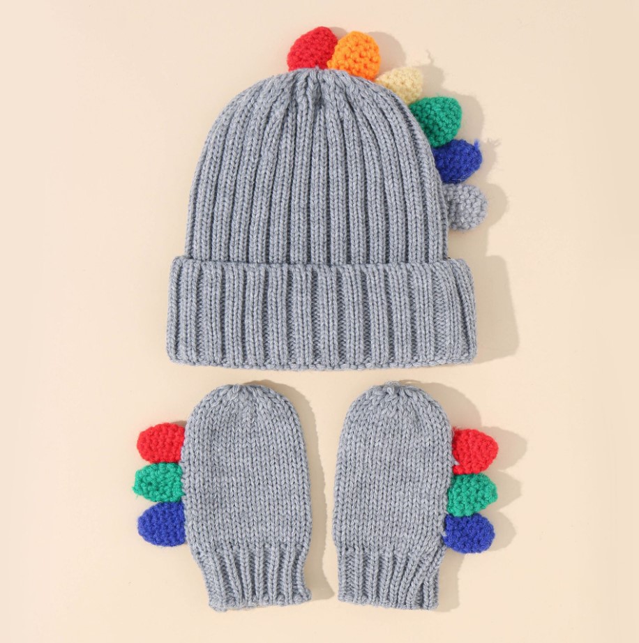 Cute Cartoon Dinosaur Woolen Hat Gloves Set