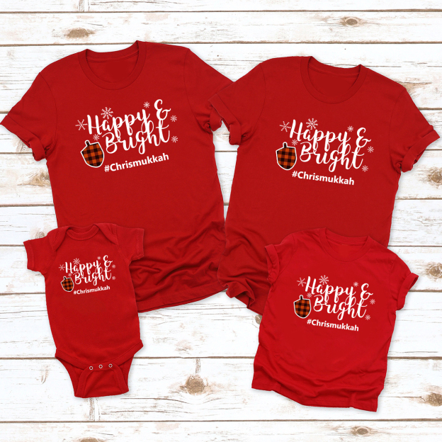 Happy and Bright Chrismukkah Hanukkah Family Matching Shirt