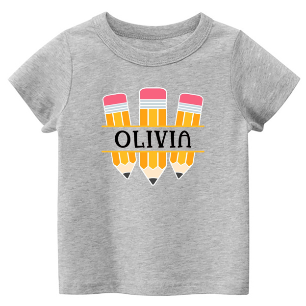 Personalized Name Three Pencil Back To School Kids Shirt