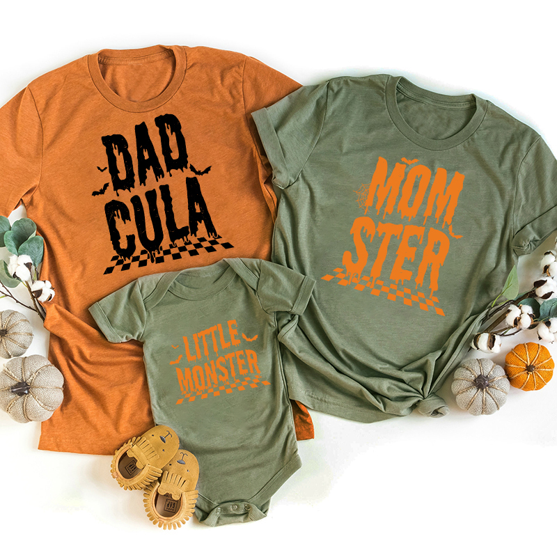 Halloween Momster Dadcula Checkerboard Family Matching Shirts