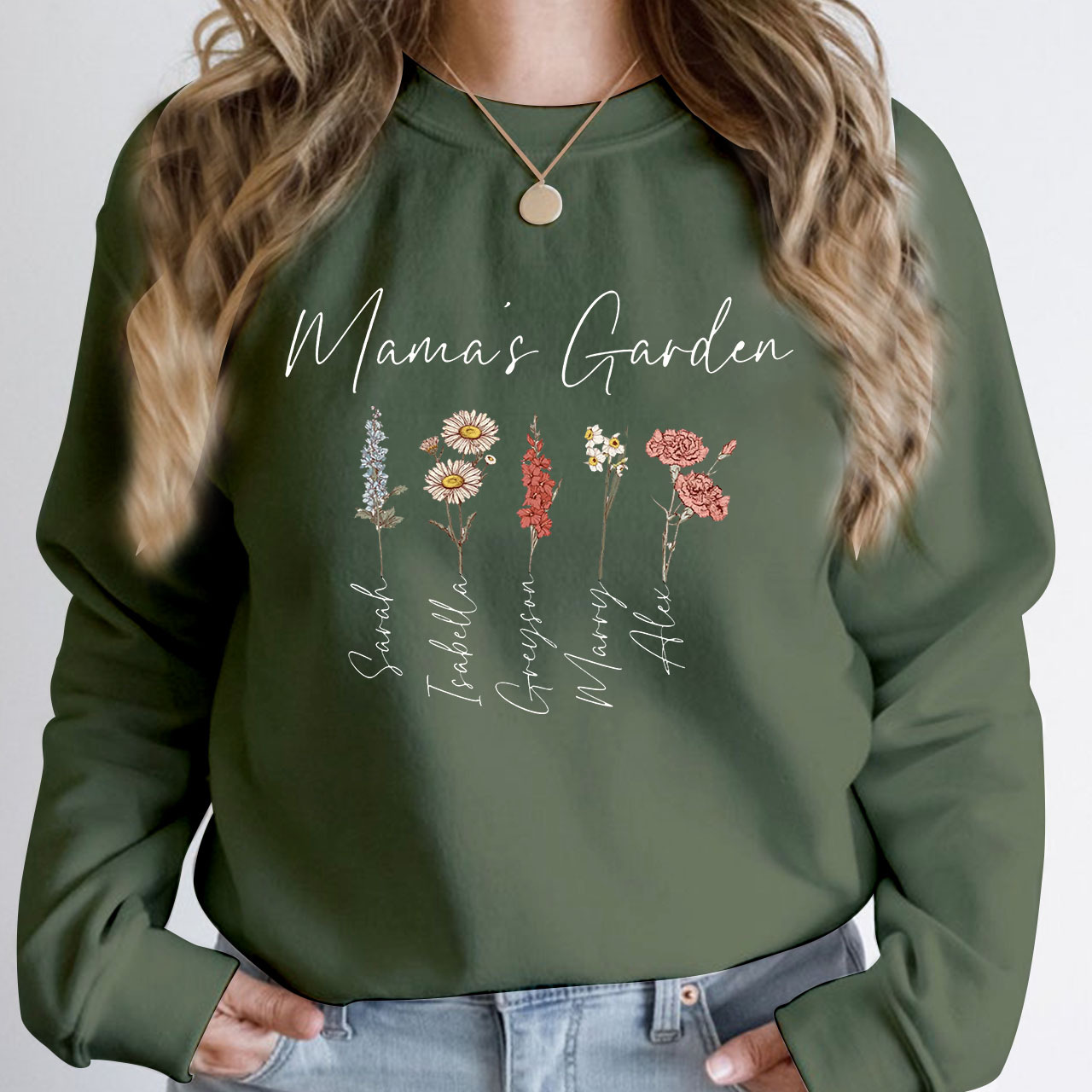 Mama's Garden With Kid's Name Sweatshirt For Mom 
