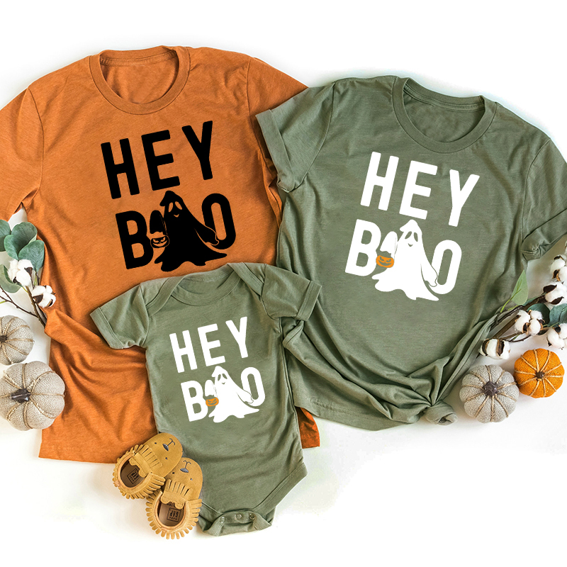 Halloween Hey Boo Carrying A Pumpkin Matching Family Shirt