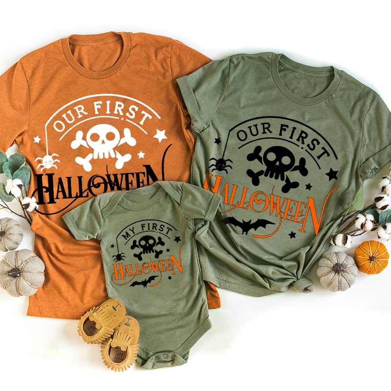 Our First Halloween Skeleton Bat Matching Family Tees