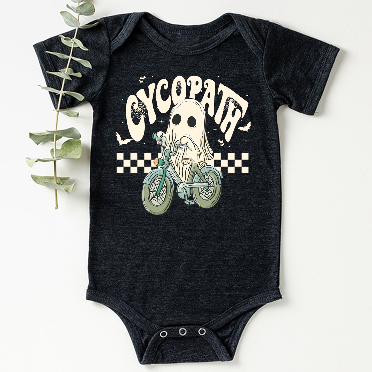 Funny Ghost On Bike Baby Halloween Bodysuit