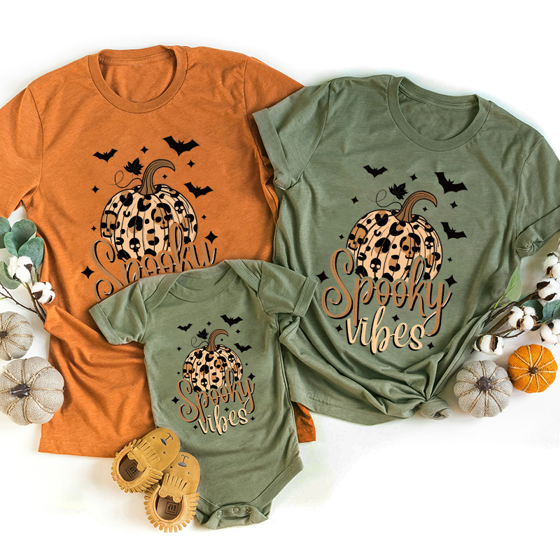 Funny Halloween Pumpkin Spooky Vibes Family Matching Shirts