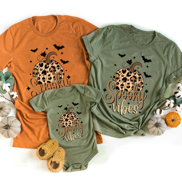 Funny Halloween Pumpkin Spooky Vibes Family Matching Shirts