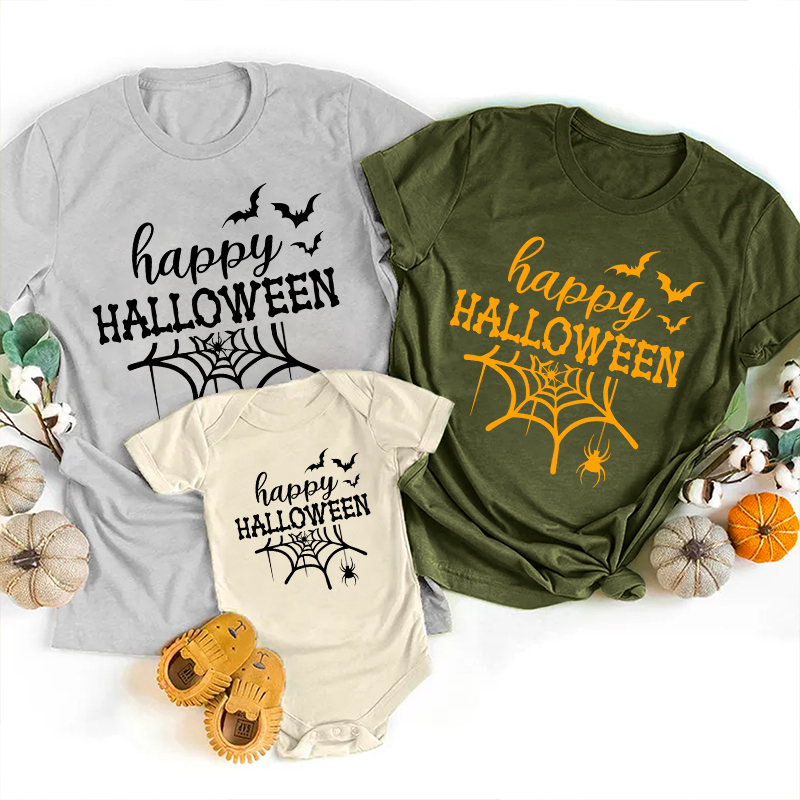 Happy Halloween Bat And Spider Family Matching Shirts