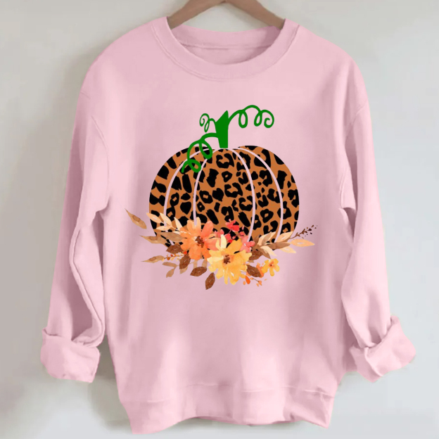 Vintage Halloween Sweatshirt-Leopard Print Pumpkin