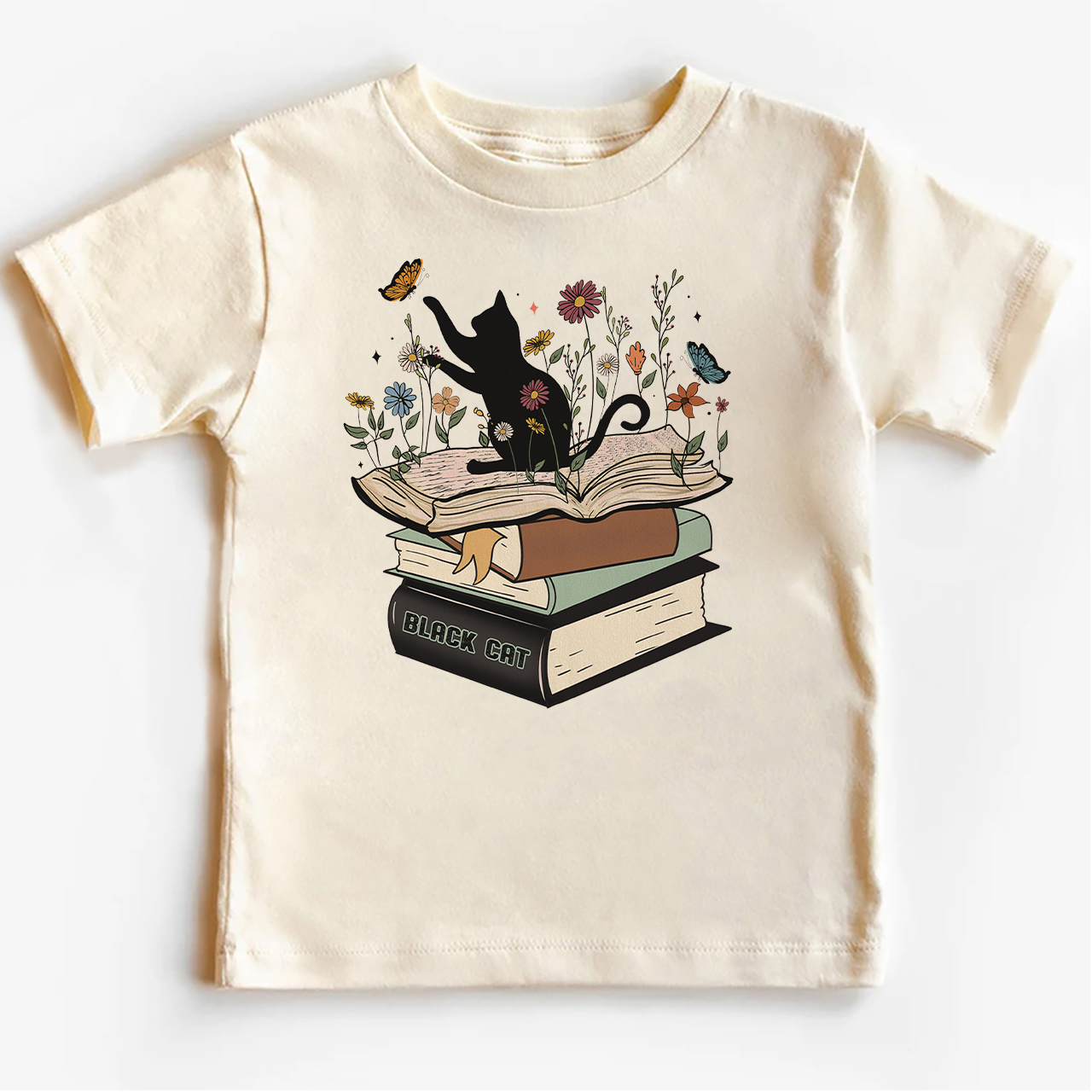 Halloween Playful Cat Flower Retro Kids Shirt 