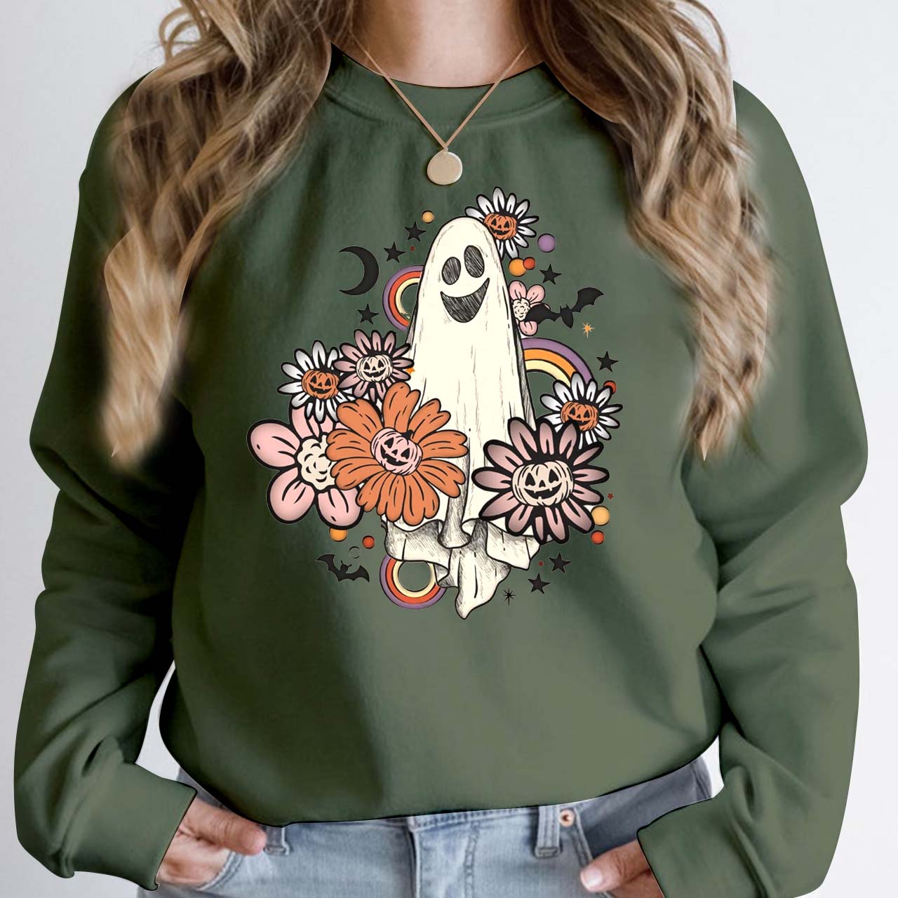 Vintage Floral Ghost Halloween Sweatshirt For Mama