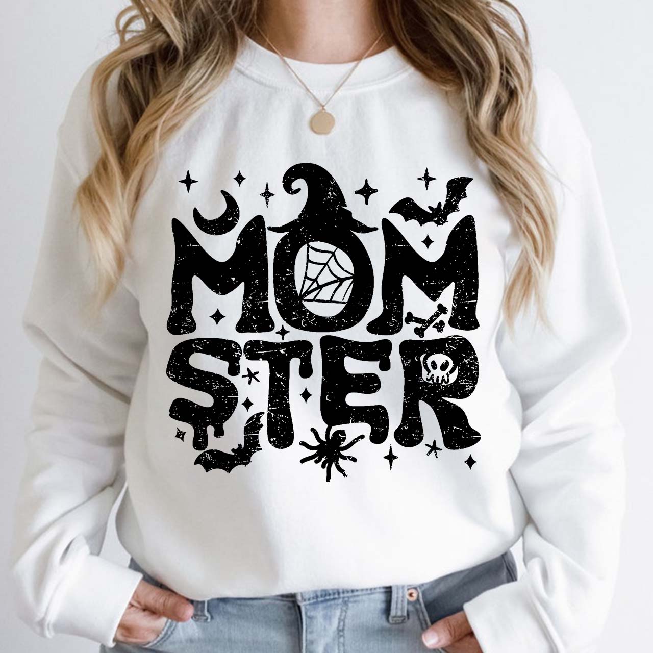 Halloween Momster Moon Bat Sweatshirt For Mama