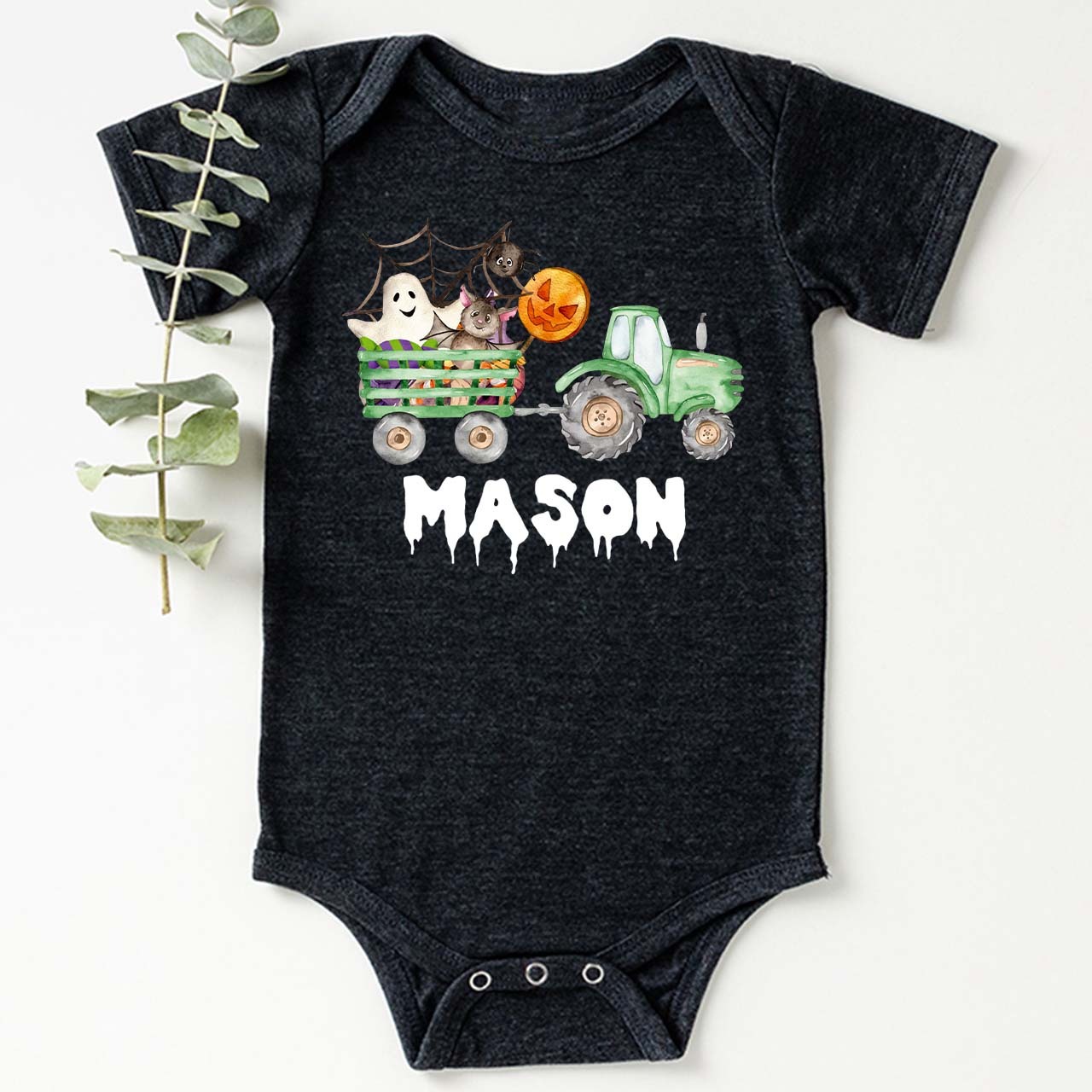 Custom Green Tractor Halloween Bodysuit For Baby