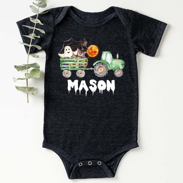 Custom Green Tractor Halloween Bodysuit For Baby
