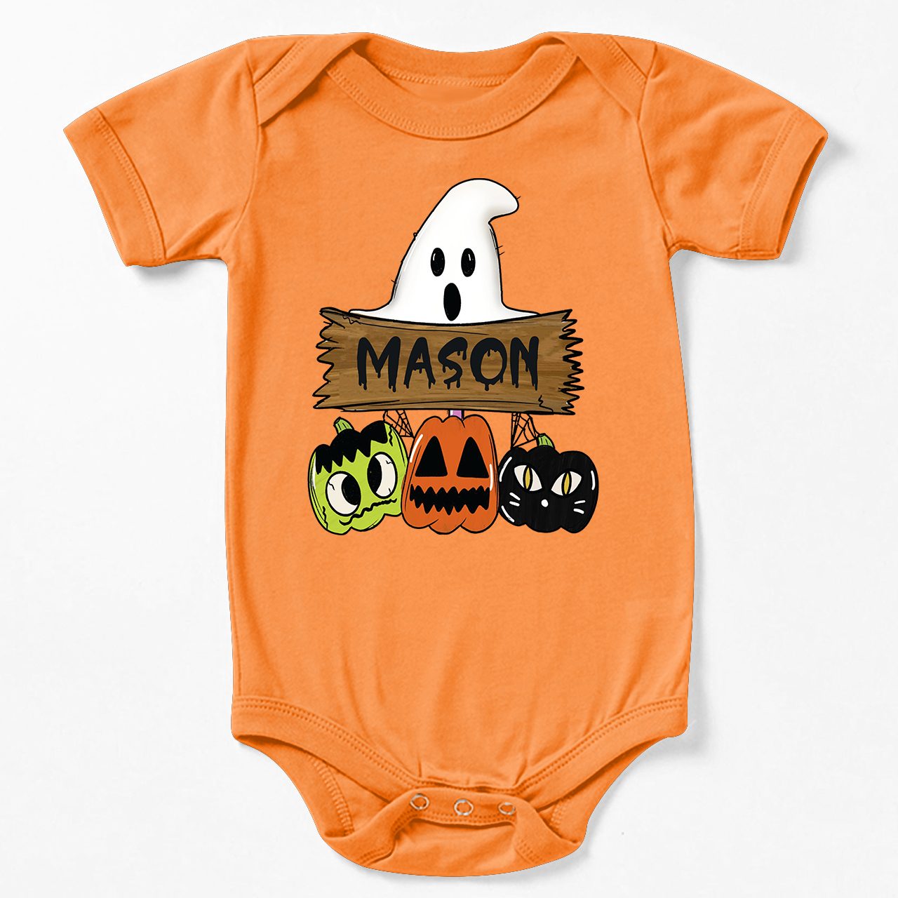 Custom Fall Halloween Pumpkin Cat Bodysuit For Baby