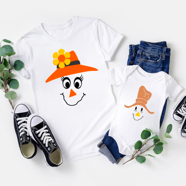 Personalized Scarecrow Faces Halloween Matching Shirts