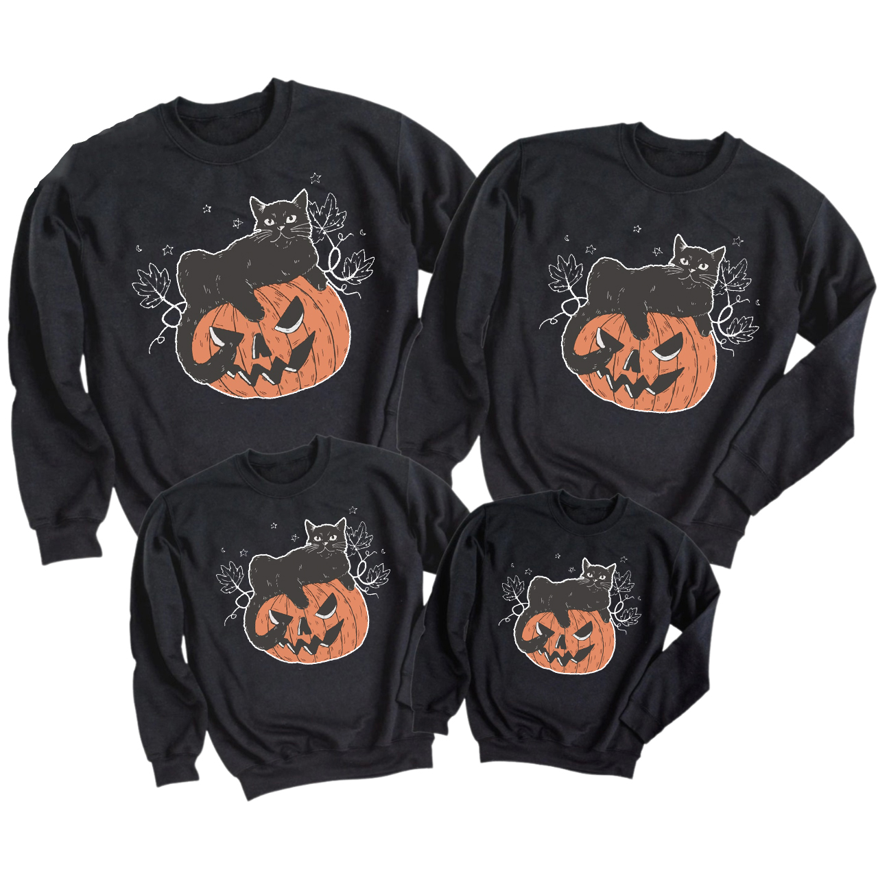 Pumpkin and Black Cat Halloween Party Sweatshirts
