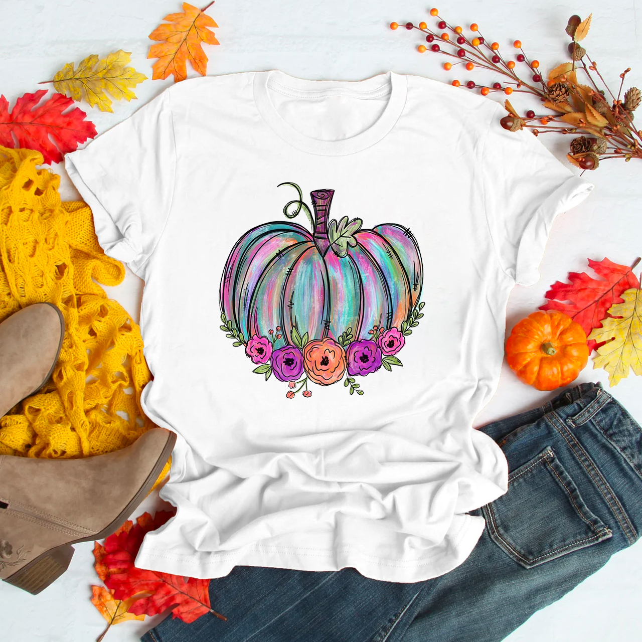 Watercolor Pumpkin Cute Fall T-shirts