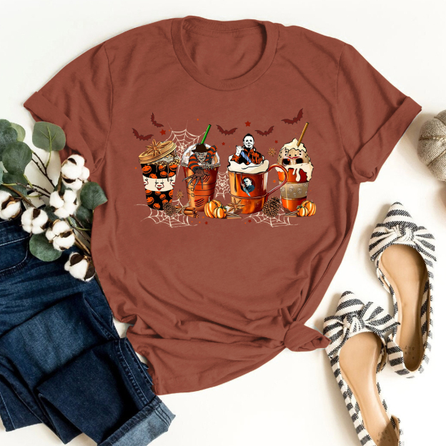Skeleton Coffee Cups Halloween T-shirts