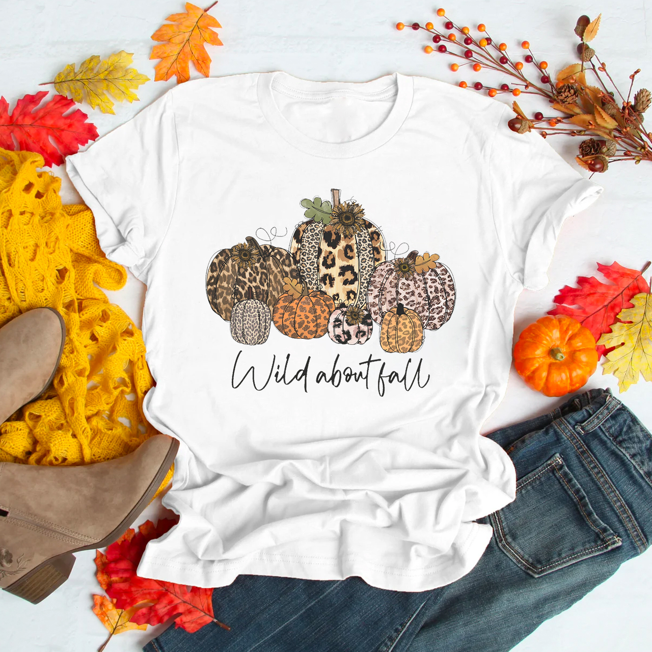 Wild About Fall Leopard Pumpkin Shirts
