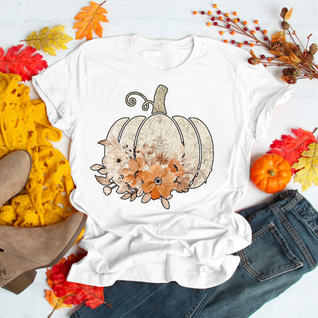 Autumn Floral Fall Pumpkin Shirt