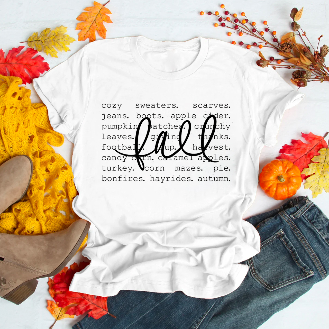 Cute Fall Graphic Words Shirts For Her