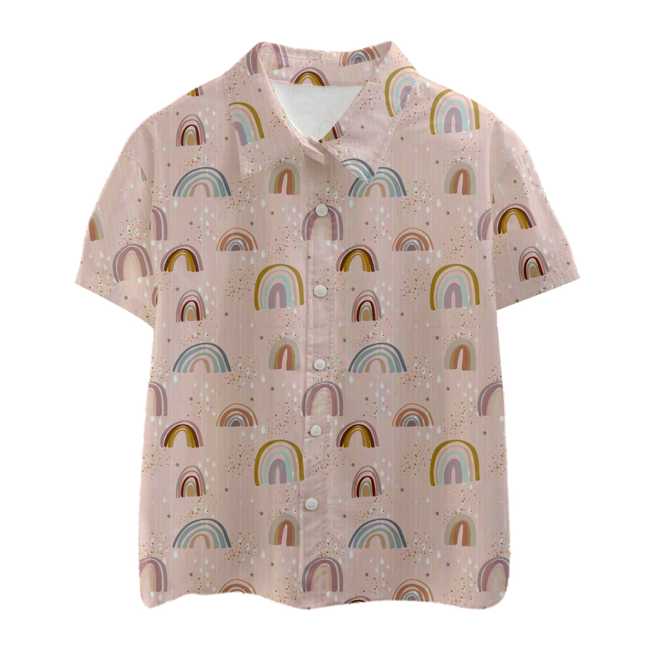 Lotus Root Pink Rainbow Kids Button Shirt