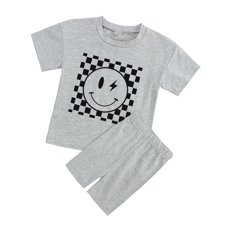 Retro Smile Face Toddler Peach Boho Biker Shorts&Tee