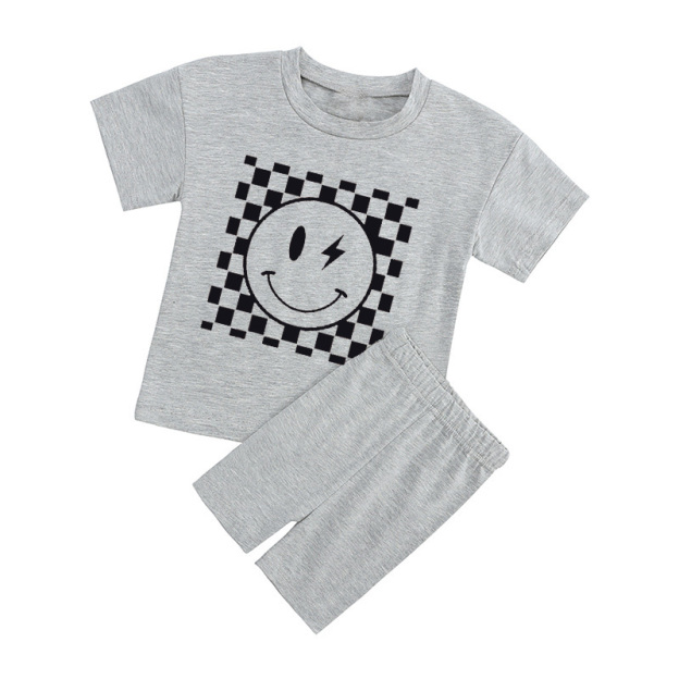 Retro Smile Face Toddler Peach Boho Biker Shorts&Tee