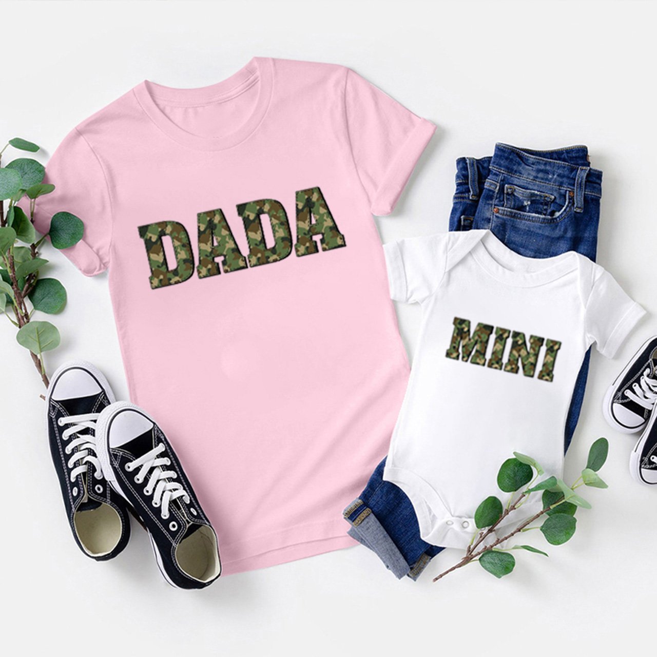 Green Camouflage Matching Shirt For DADA And MINI