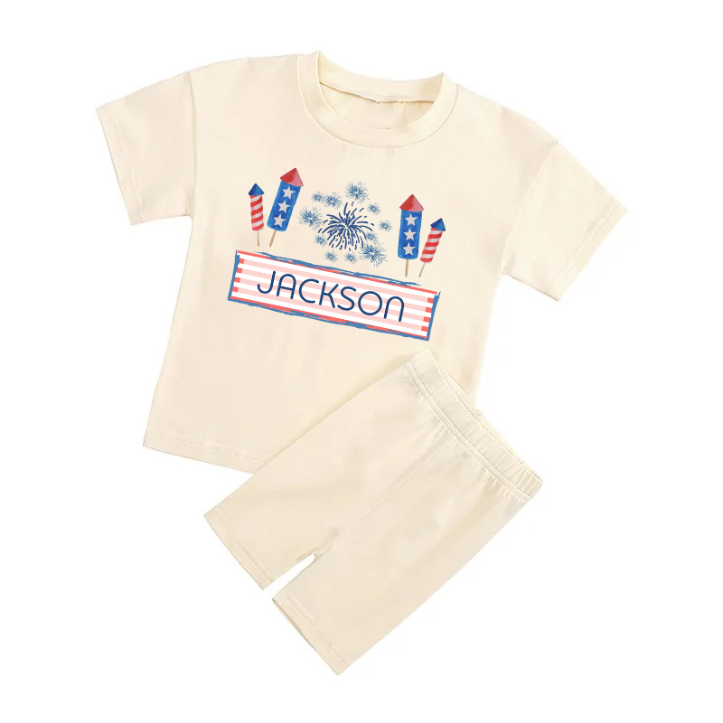 Independence Day Personalized Kids Biker Shorts&Tee