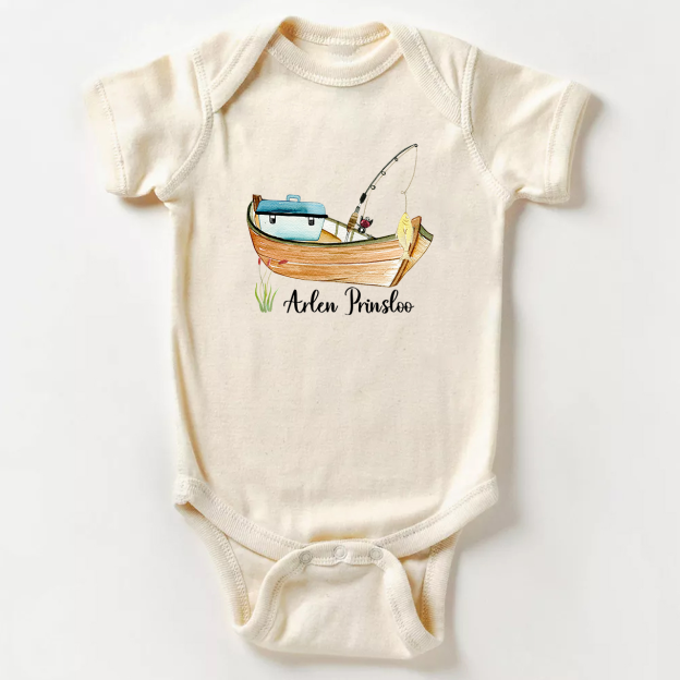 Personalized Boat Fishing Baby Name Bodysuit