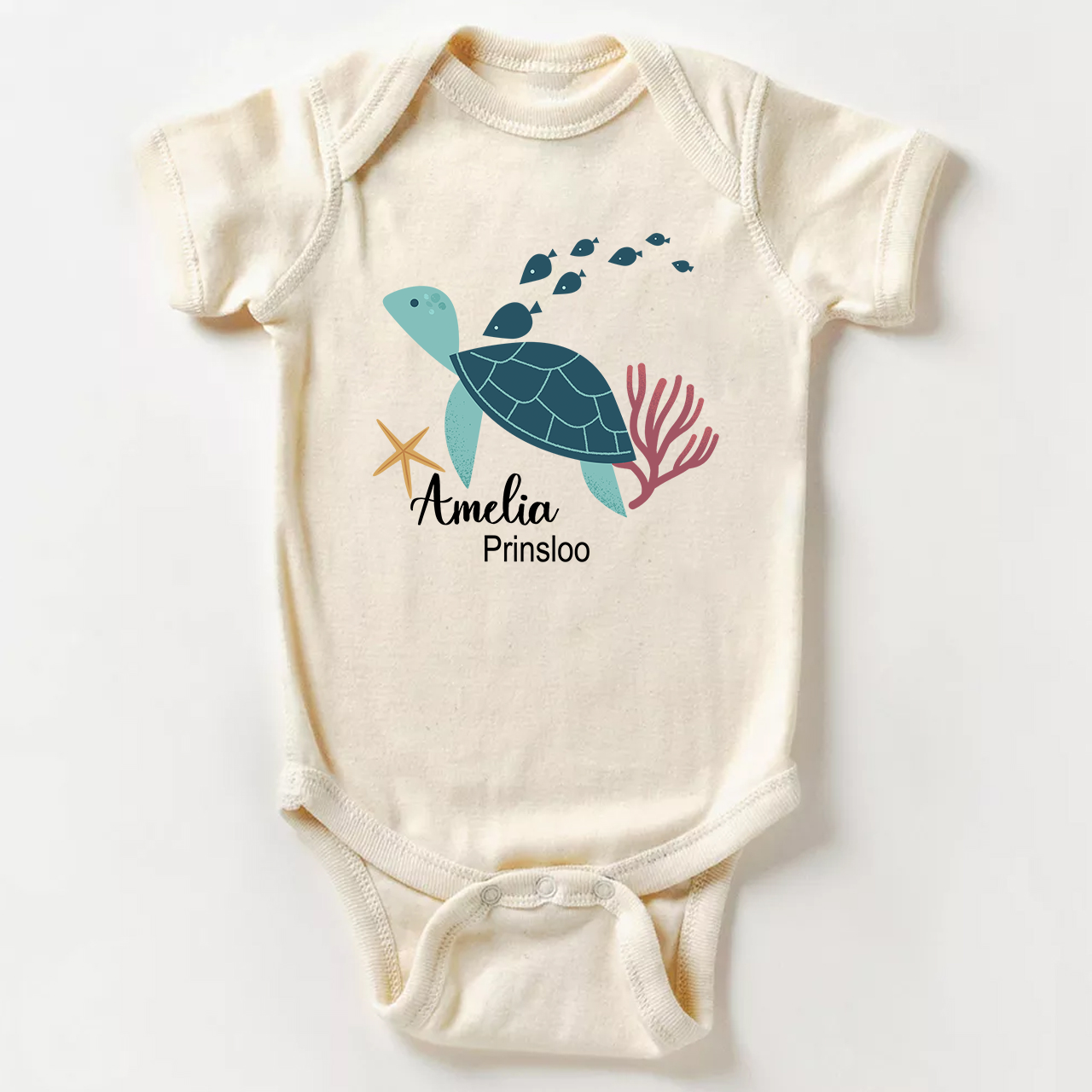 Personalized Turtle And Starfish Baby Bodysuit