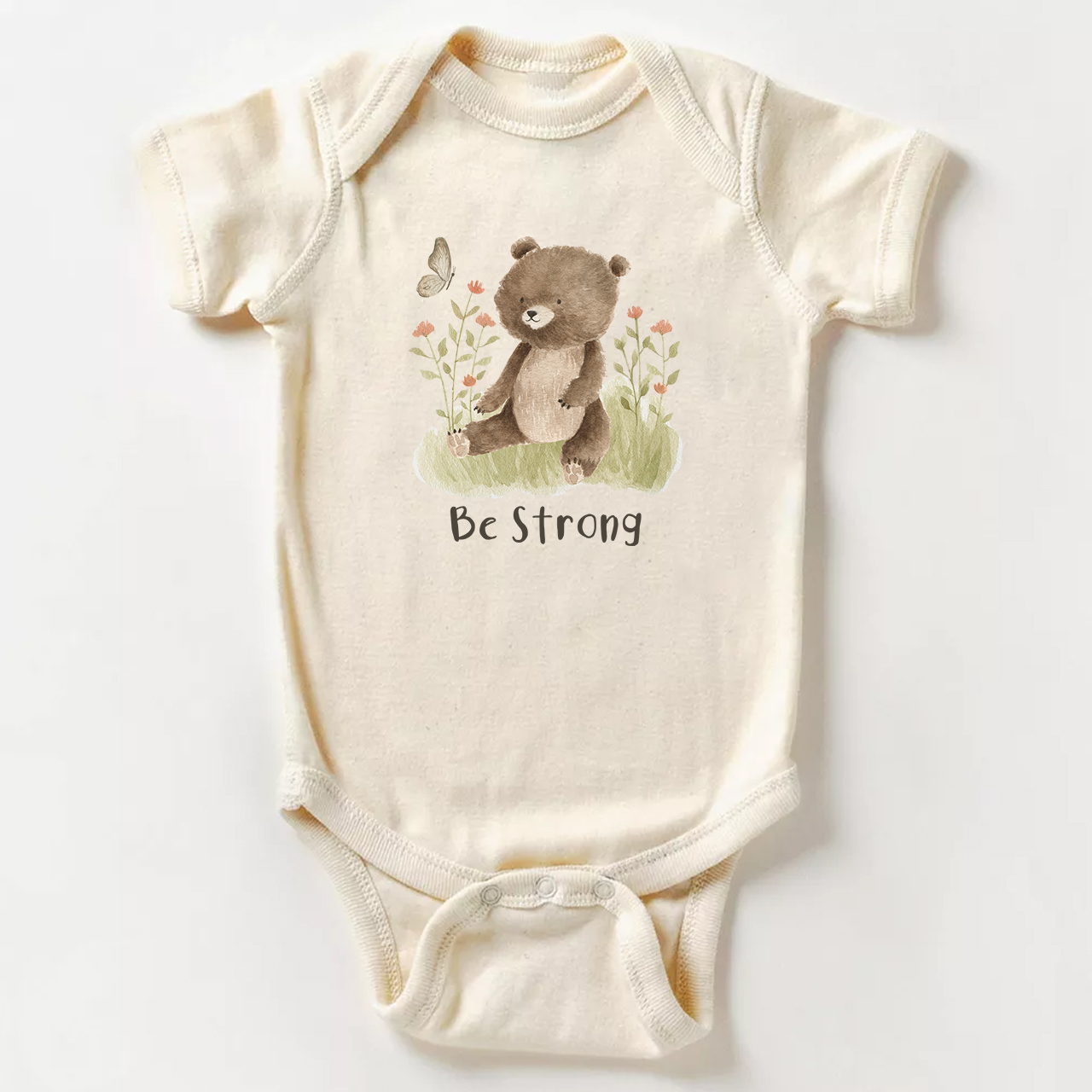 Be Strong Little Bear And Butterfly Baby Bodysuit