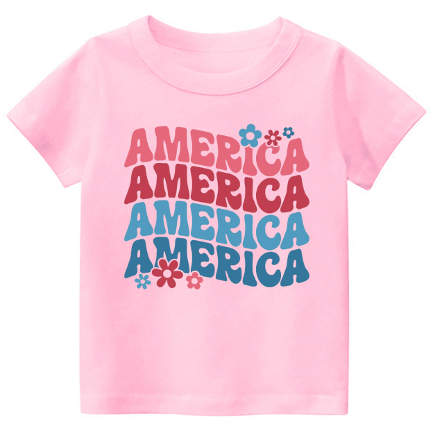 America Flower Independence Day Kids Shirt