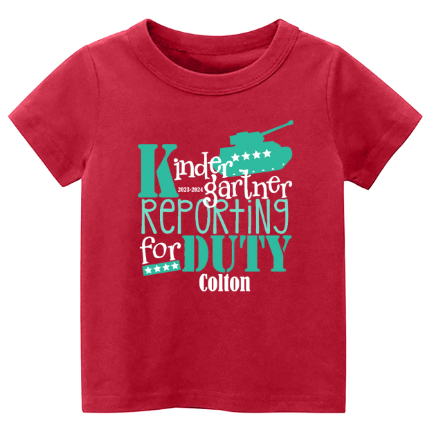 Personalized Kindergarten Reporting For Duty School Kids Shirts