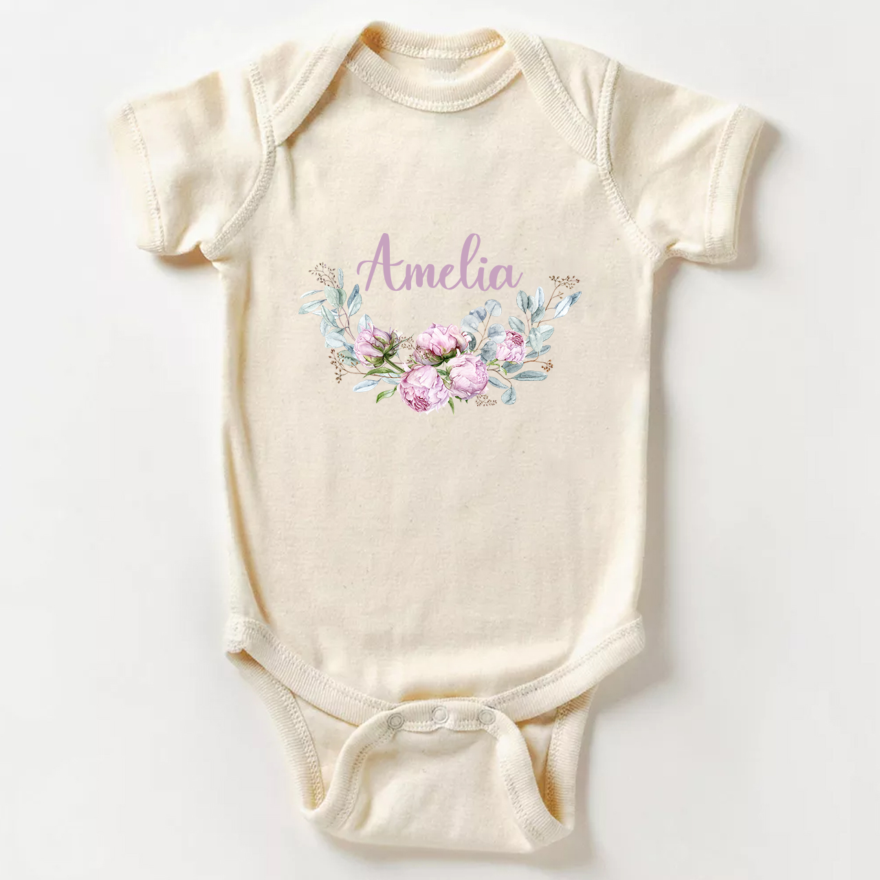 Personalized Purple Peony Baby Bodysuit