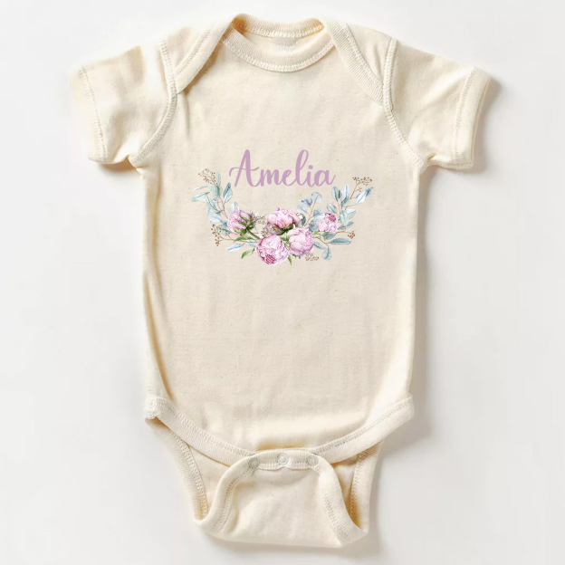 Personalized Purple Peony Baby Bodysuit